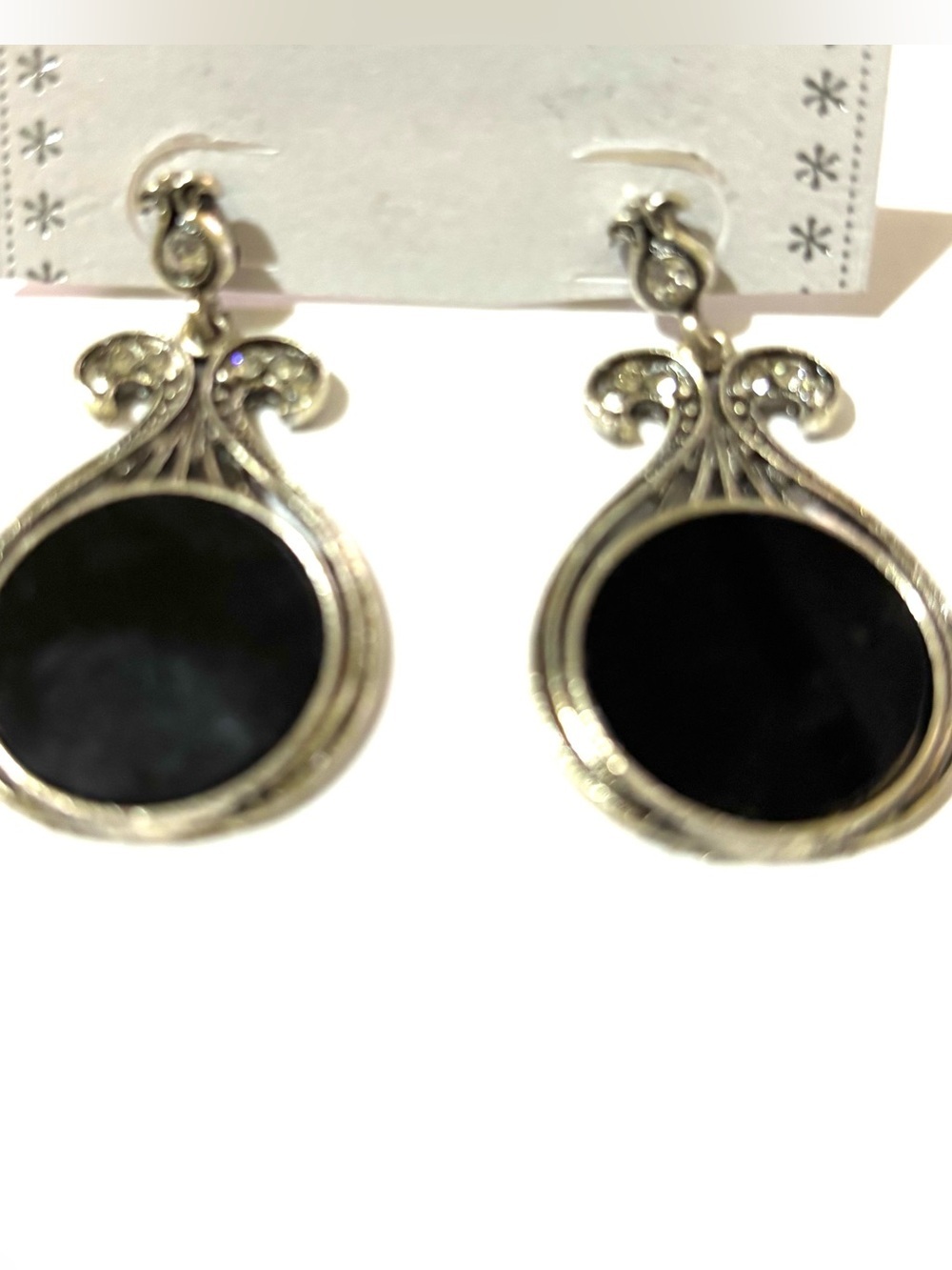 Vintage Silver-Tone Earrings with Black Centers